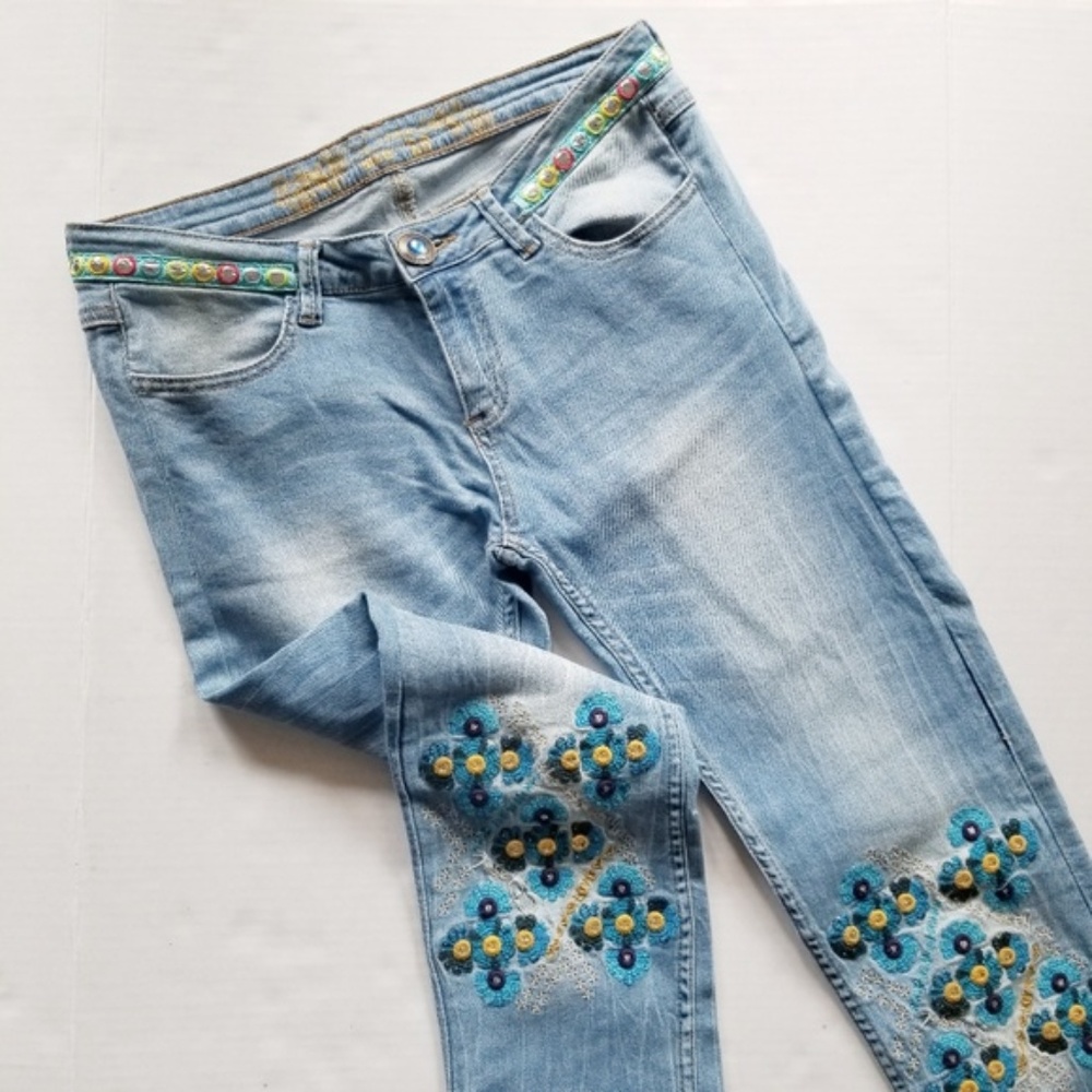 DESIGUAL JEANS Embellished Bohemian Artsy